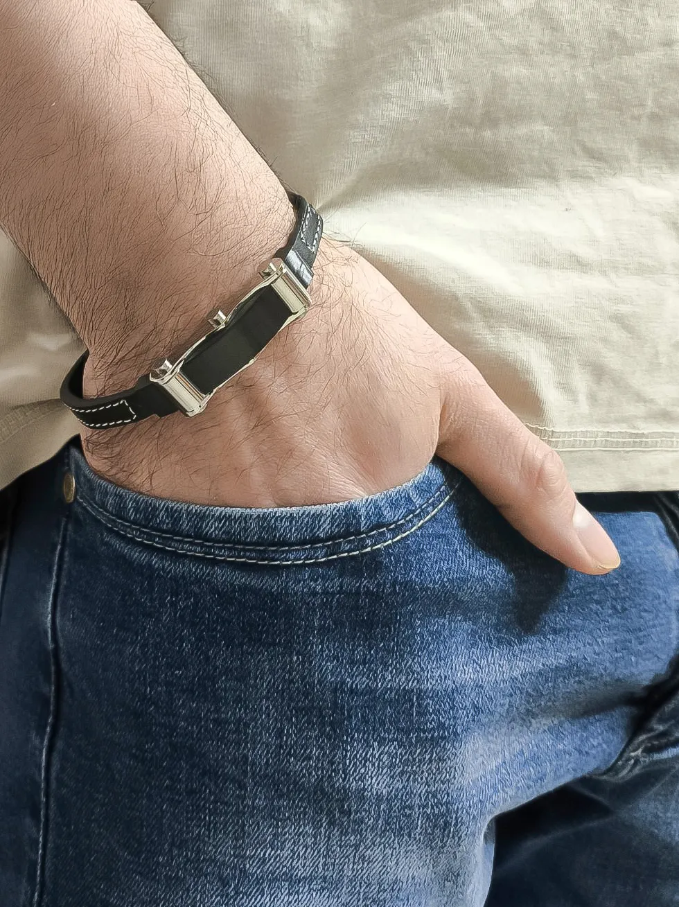 Ανδρικό βραχιόλι με ανοξείδωτο ατσάλι & δέρμα, 22 εκατοστά, TRIBUTE, 0230347301